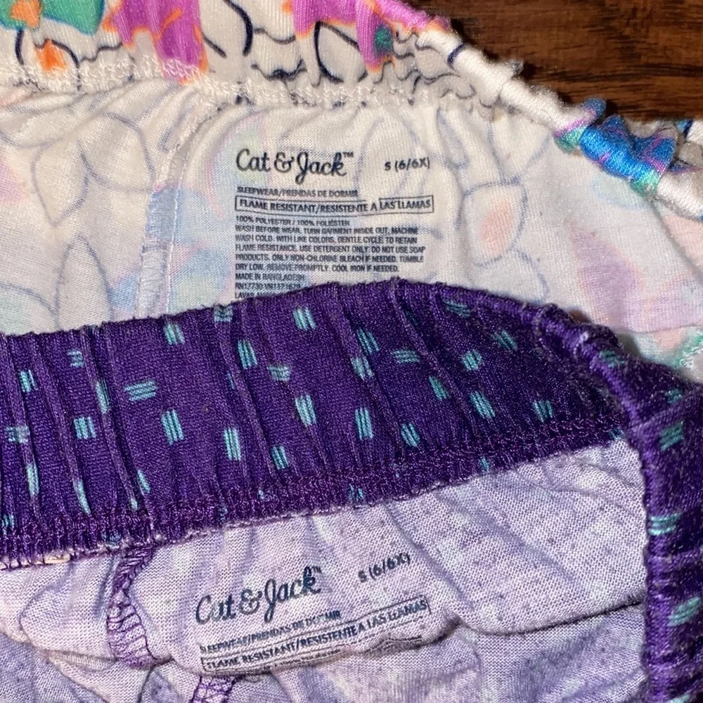 Cat & Jack pajama set shirt shorts & long pants blue purple & white floral Small